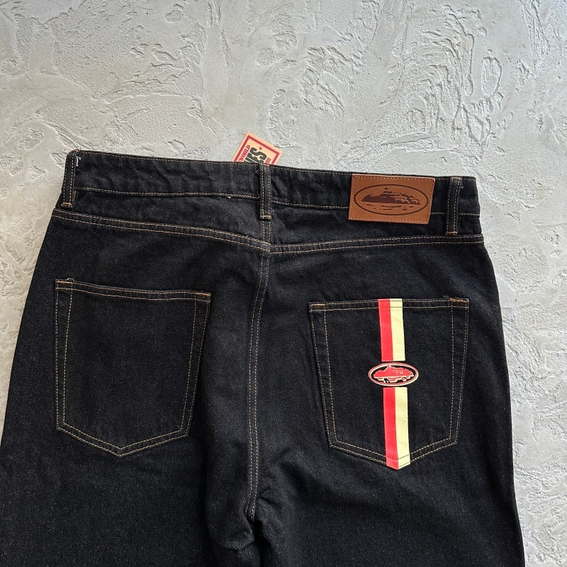 Dual Stripe Baggy Jeans 'Black Wash' - Corteiz