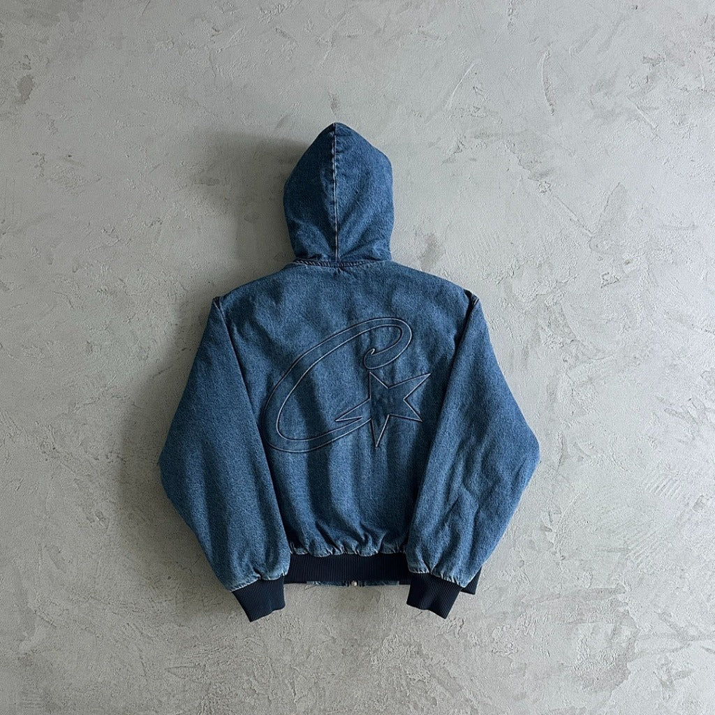 Embossed C-Star Denim Work Jacket - CRTZ.XYZ (BLACK/GREY & BLUE)