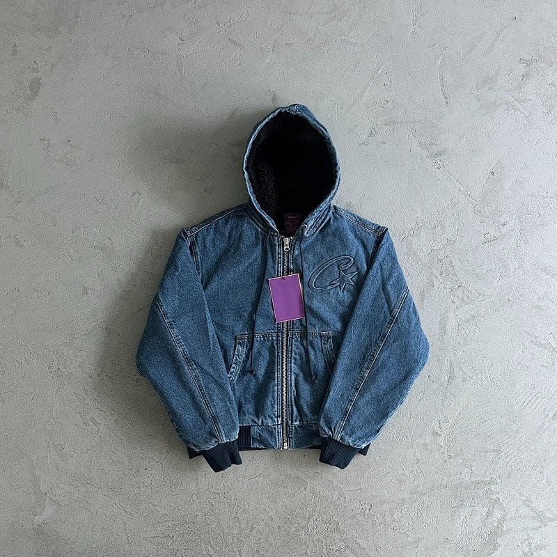 Embossed C-Star Denim Work Jacket - CRTZ.XYZ (BLACK/GREY & BLUE)