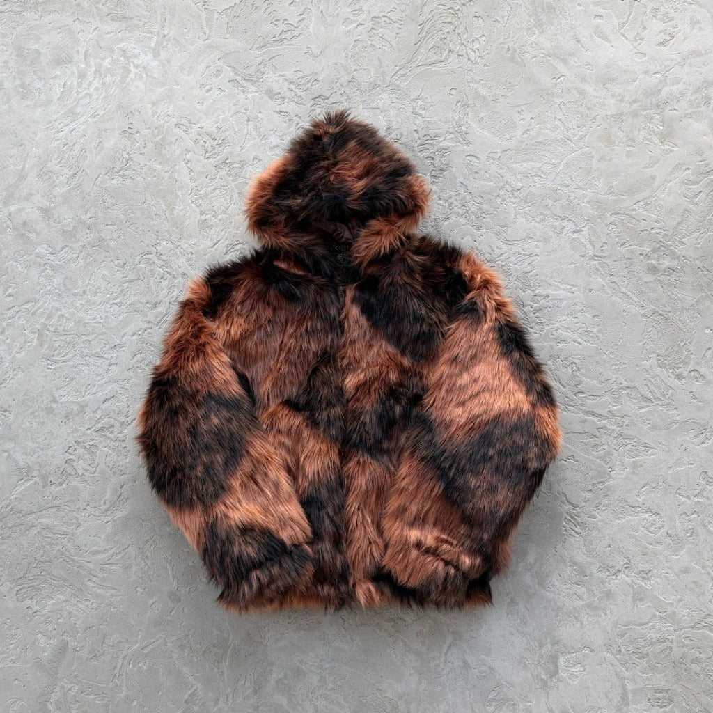 Diamond Hooded Fur Jacket - Brown - Corteiz