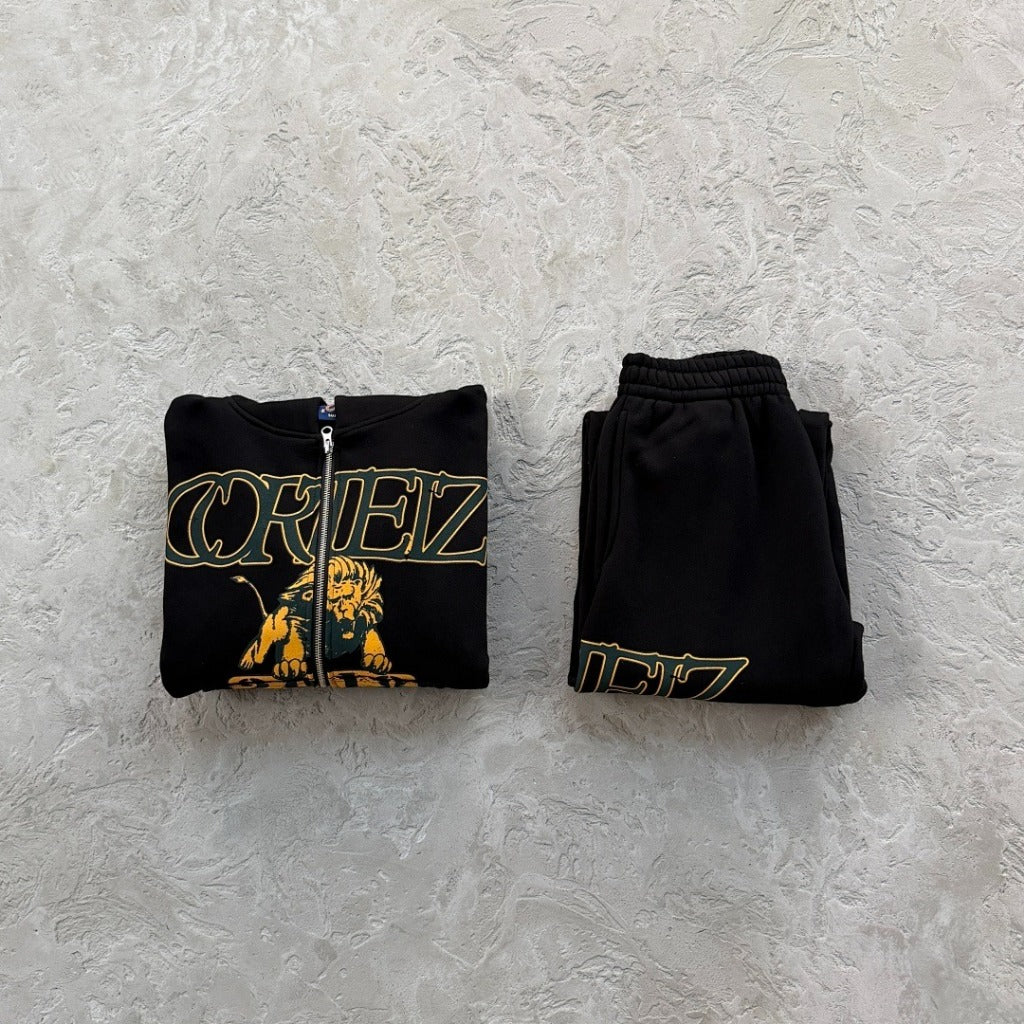 Lion Varsity Zip Hoodie / Pants / Set 'Black - Corteiz