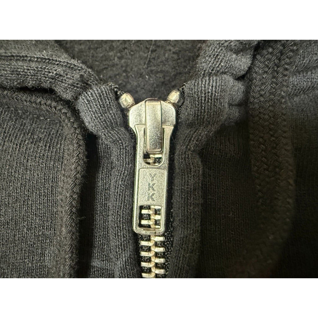 Leather Applique Zip Up Hooded Sweatshirt Black - SUP.
