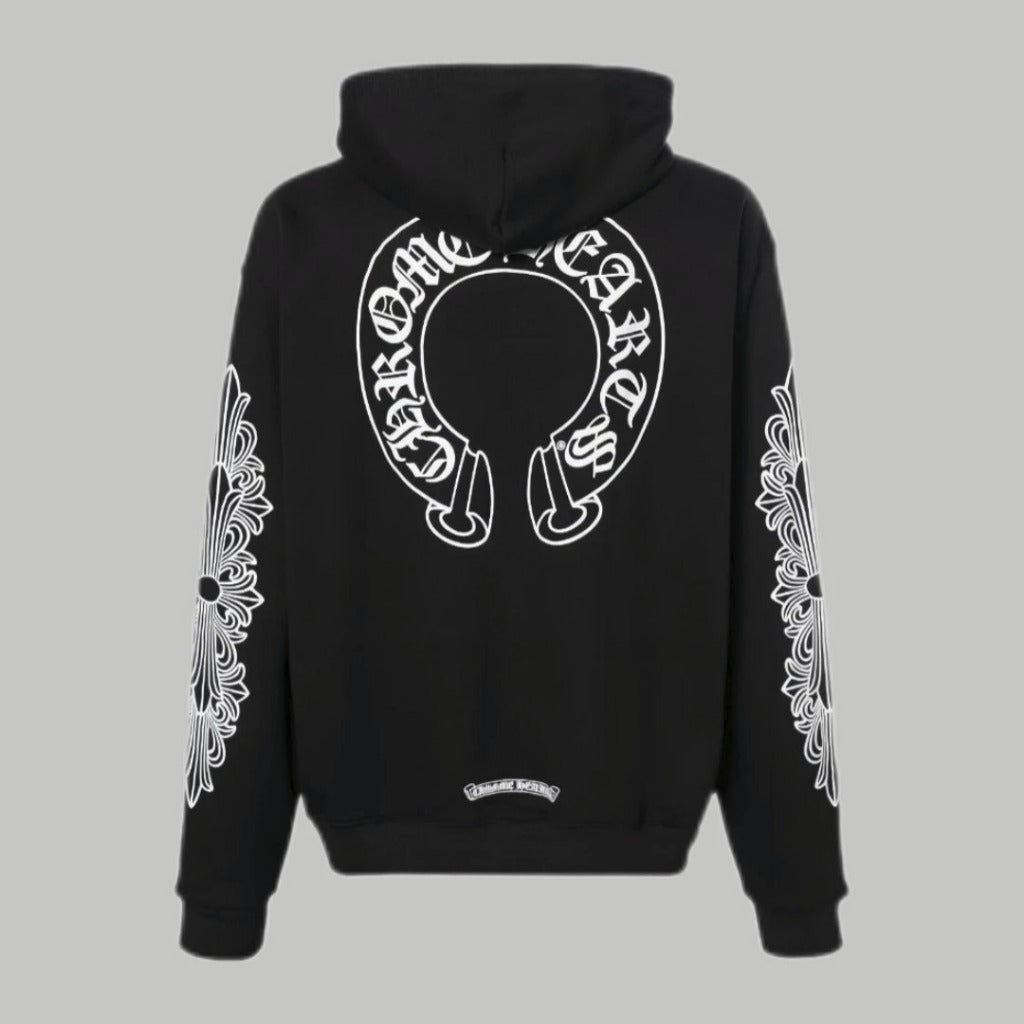 Chrome Hearts Horseshoe Floral Cross Sleeve Zip Up Hoodie