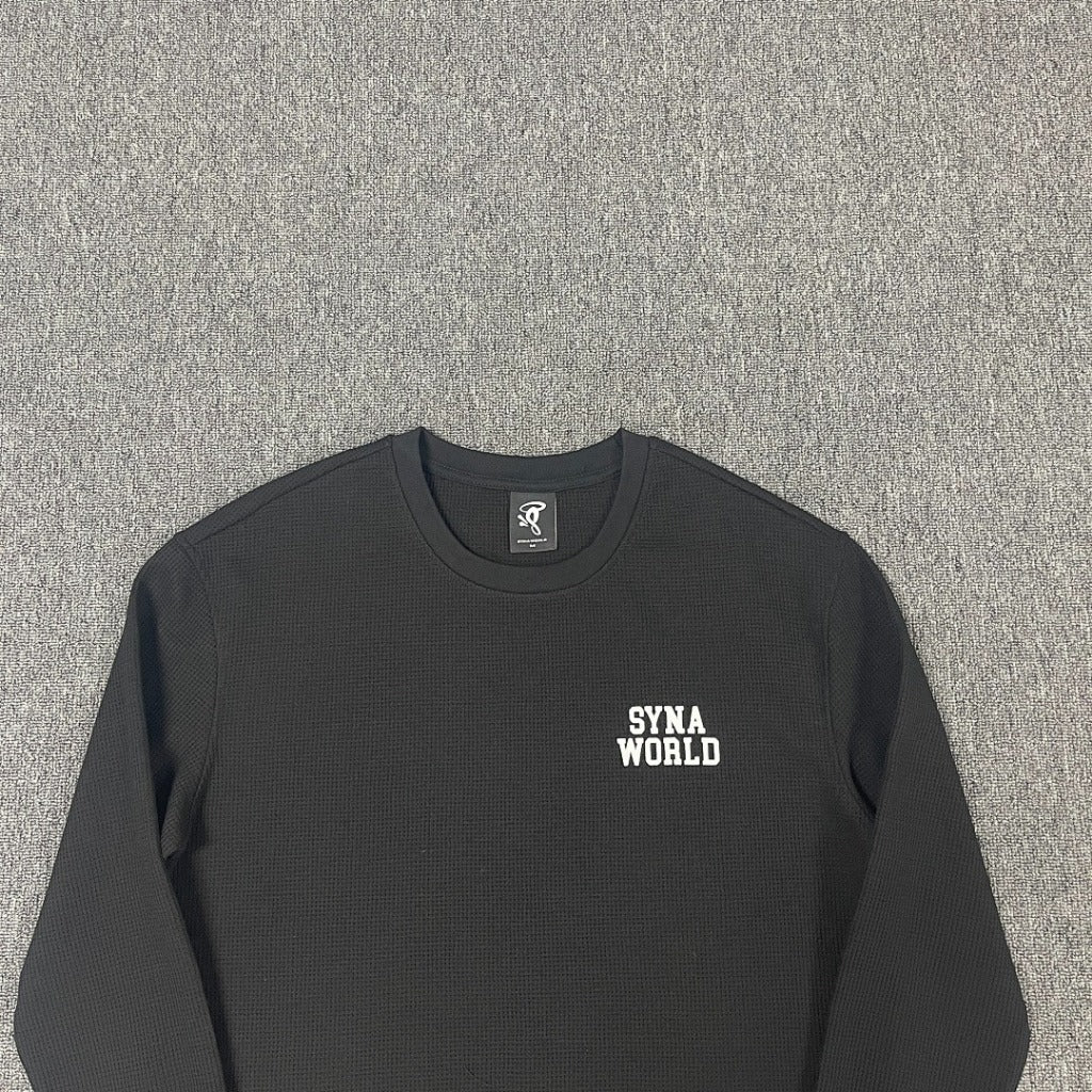 SYNAWORLD LS WAFFLE TEE - BLACK