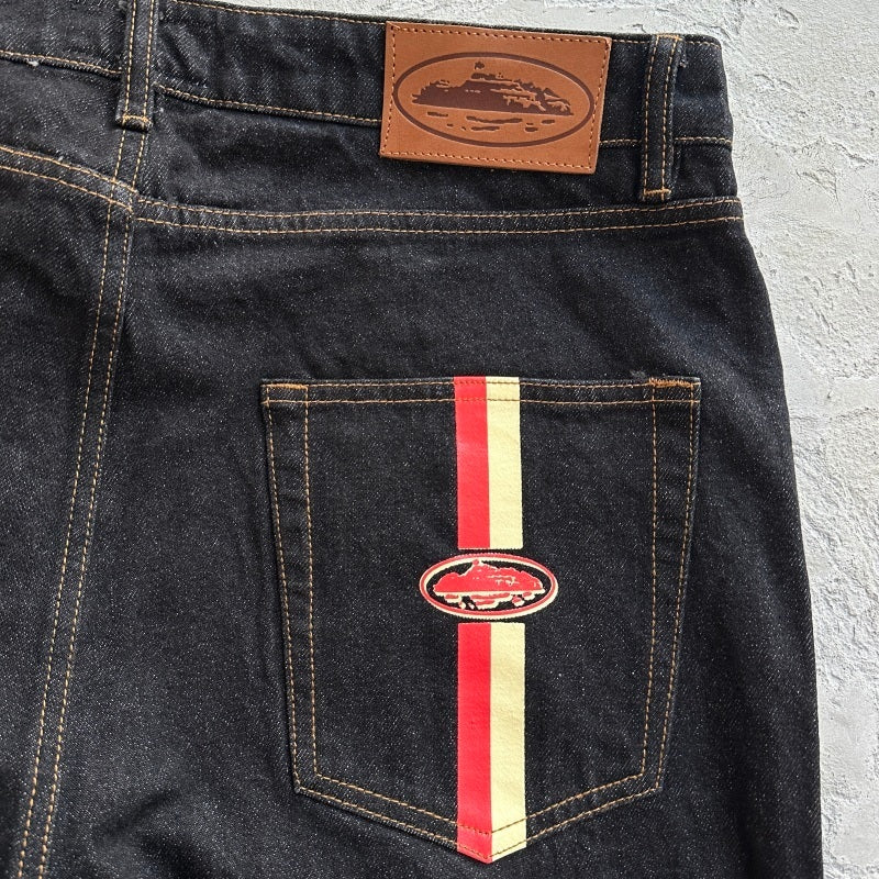 Dual Stripe Baggy Jeans 'Black Wash' - Corteiz