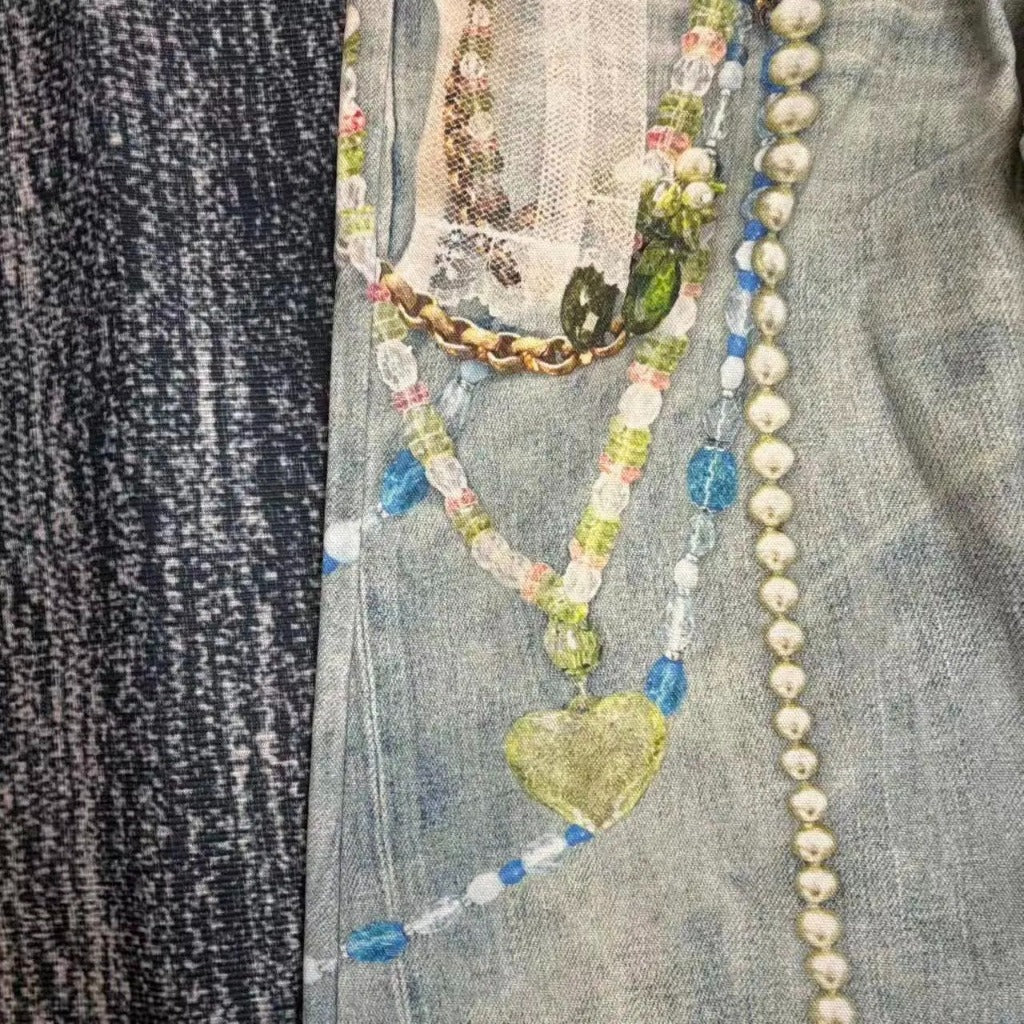 ACN STD 'Lace chains' 1981 Dusty Blue Jeans (Baggy Fit - 3D Print Trompe L'oeil Optical Illusion)