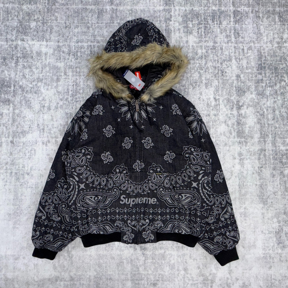 Supreme Bandana Jacquard Denim Hooded Work Jacket [Black/Blue]