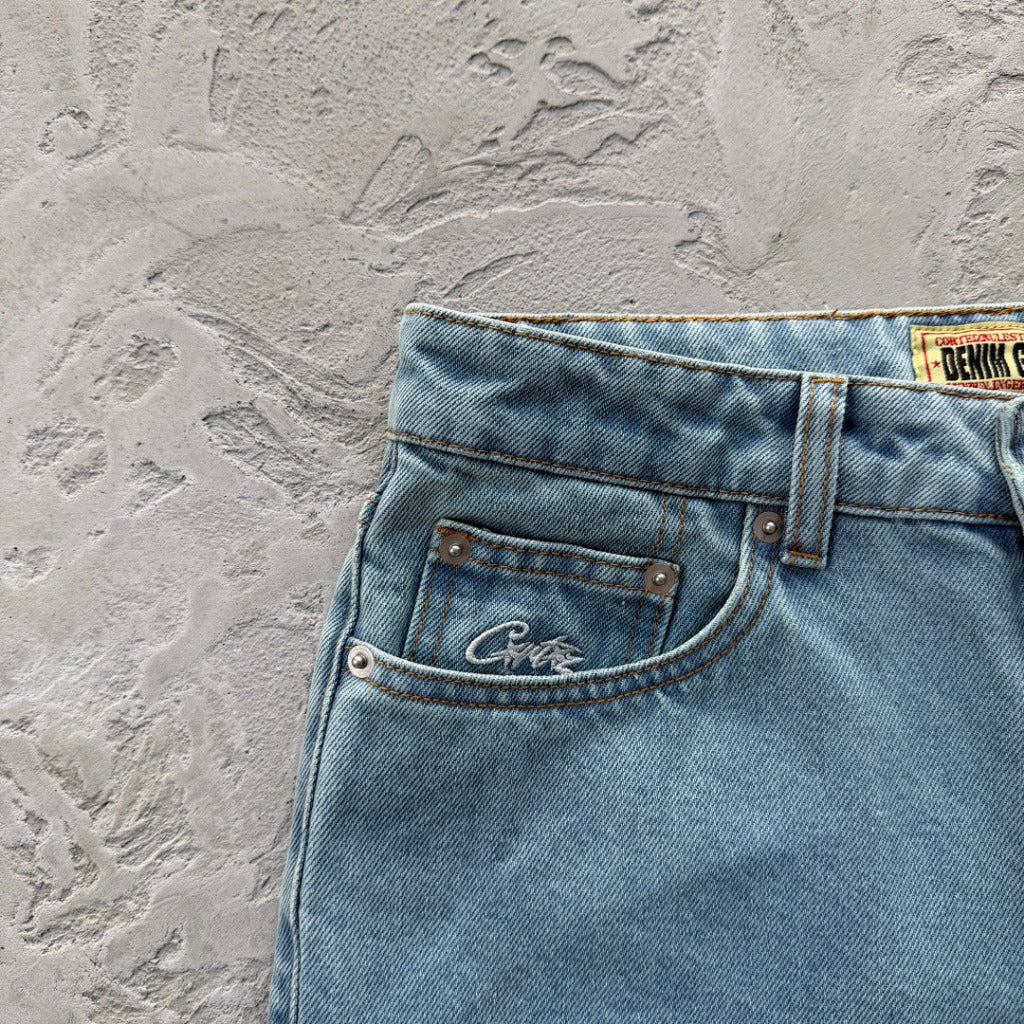 Dual Stripe Baggy Jeans - Stone Wash - Corteiz