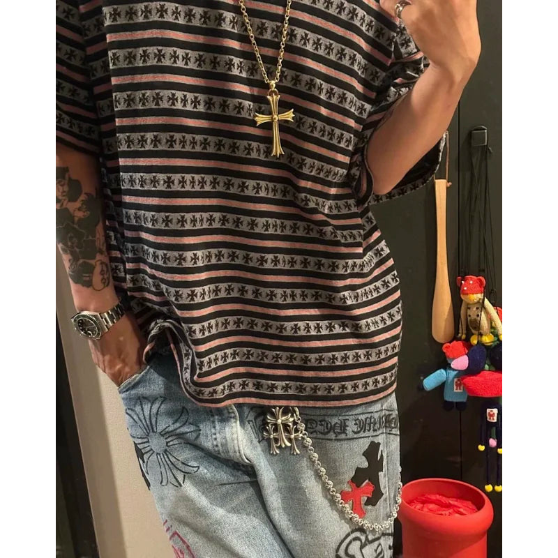Chomper Stripe Tee Shirt - Chrome Hearts Matty Boy - Black / Blue