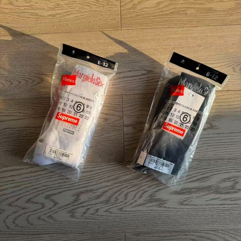 SUP MM6 Maison Margiela Hanes Crew Socks (1 Pack) - Black/White