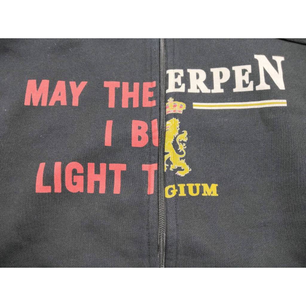 VETEMENTS “May The Bridges I Burn Light The Way | Antwerpen Split Zip-Up Hoodie