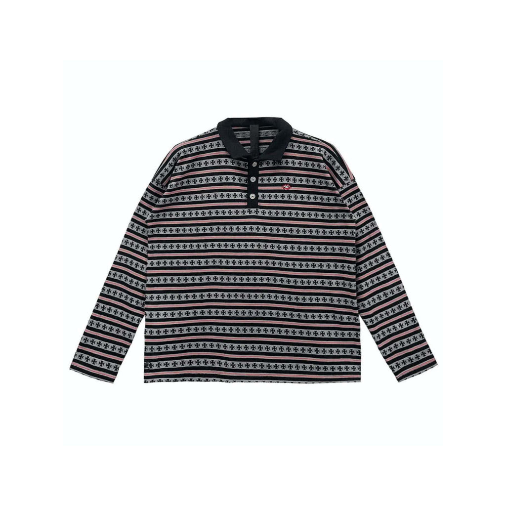 Chomper Stripe LS Polo Shirt - Chrome Hearts Matty Boy - Black / Blue