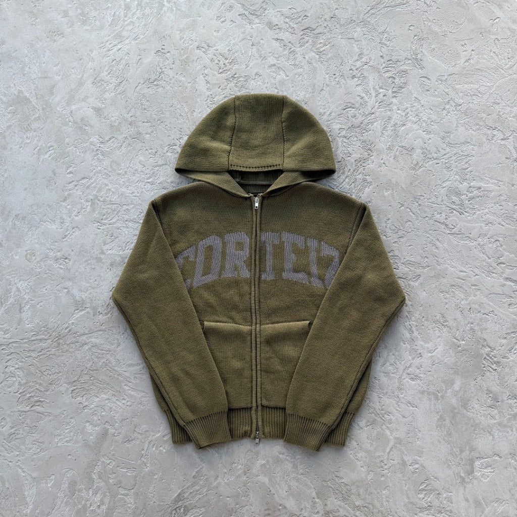 3M College Knit Zip Hoodie - green / wine red - Corteiz