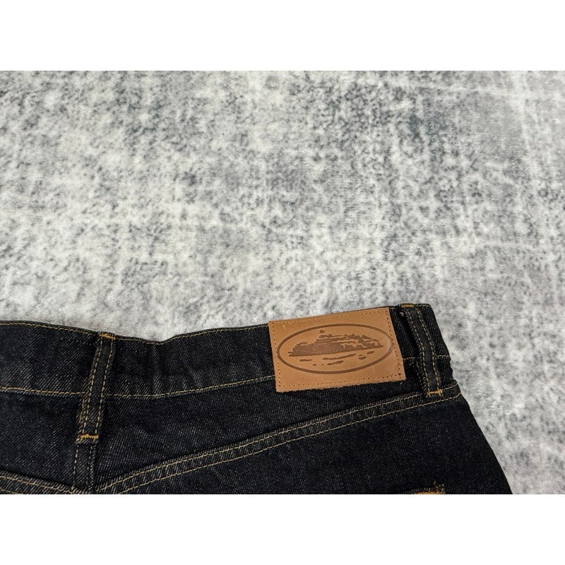 Crest chainstitch Denim Shorts Washed Black - CRTZ.XYZ