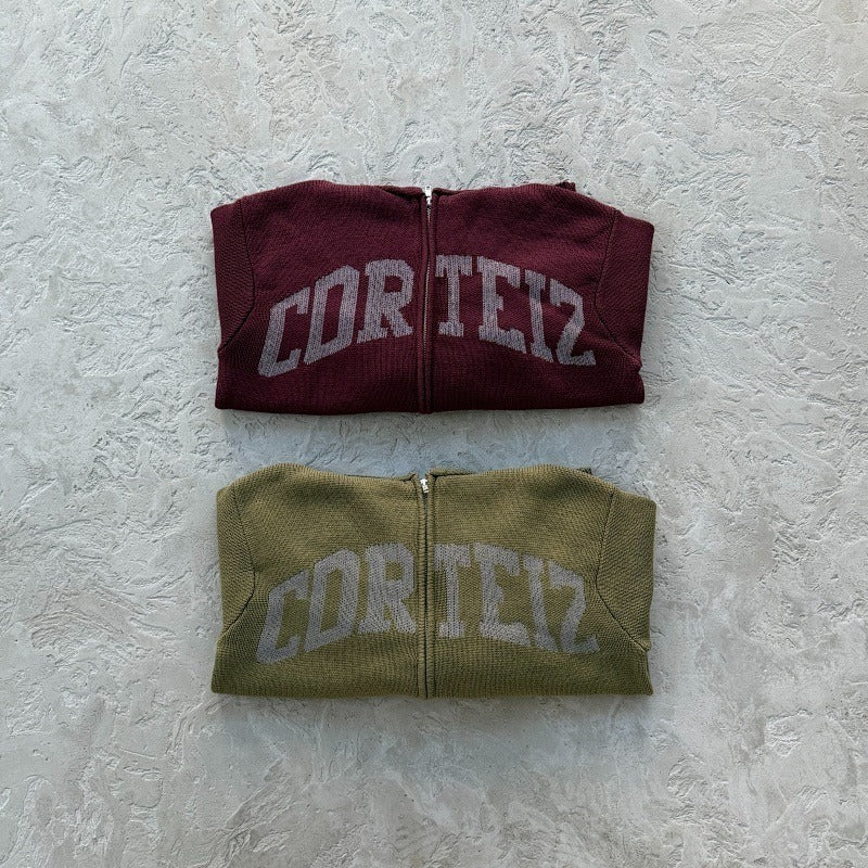 3M College Knit Zip Hoodie - green / wine red - Corteiz