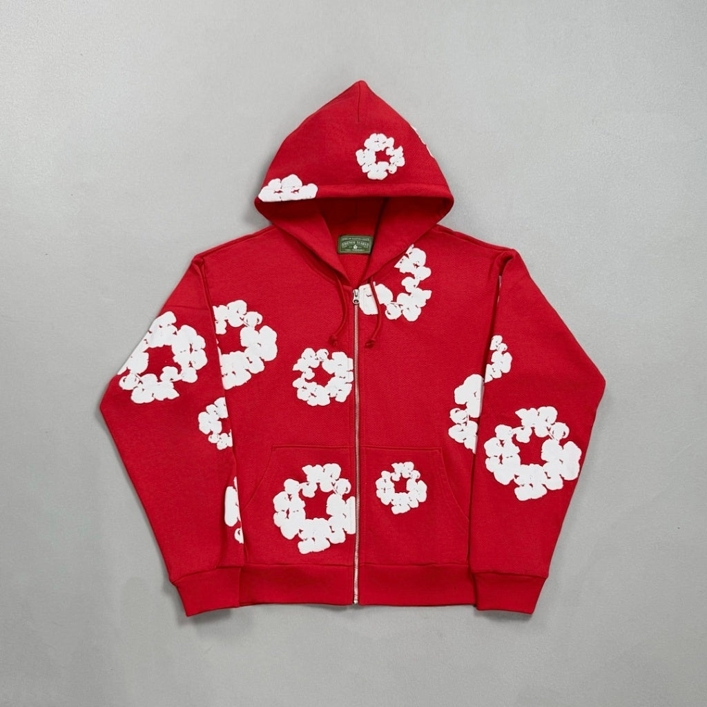Cotton-Wreath Zipper Hoodie - DNM.TRS [Red/Grey/Blue/Green]