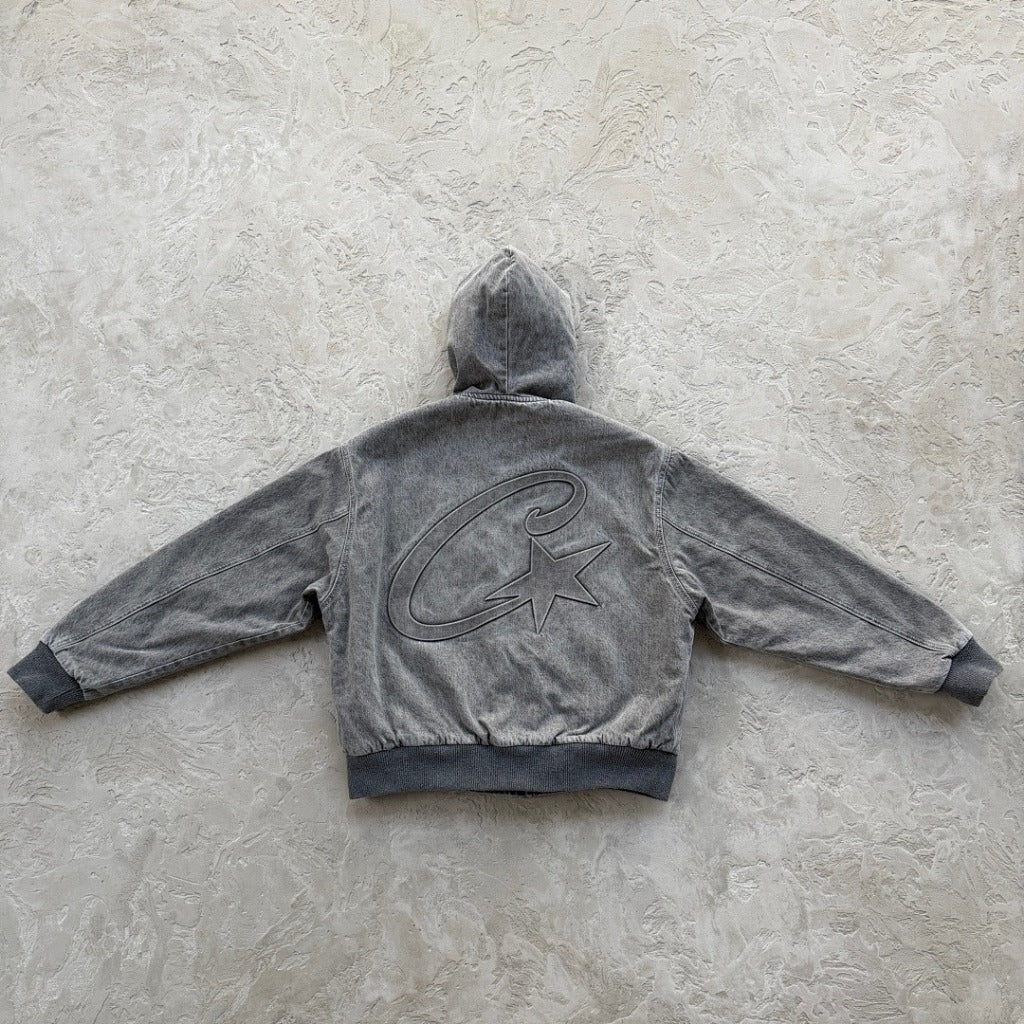 Embossed C-Star Denim Work Jacket - CRTZ.XYZ (BLACK/GREY & BLUE)