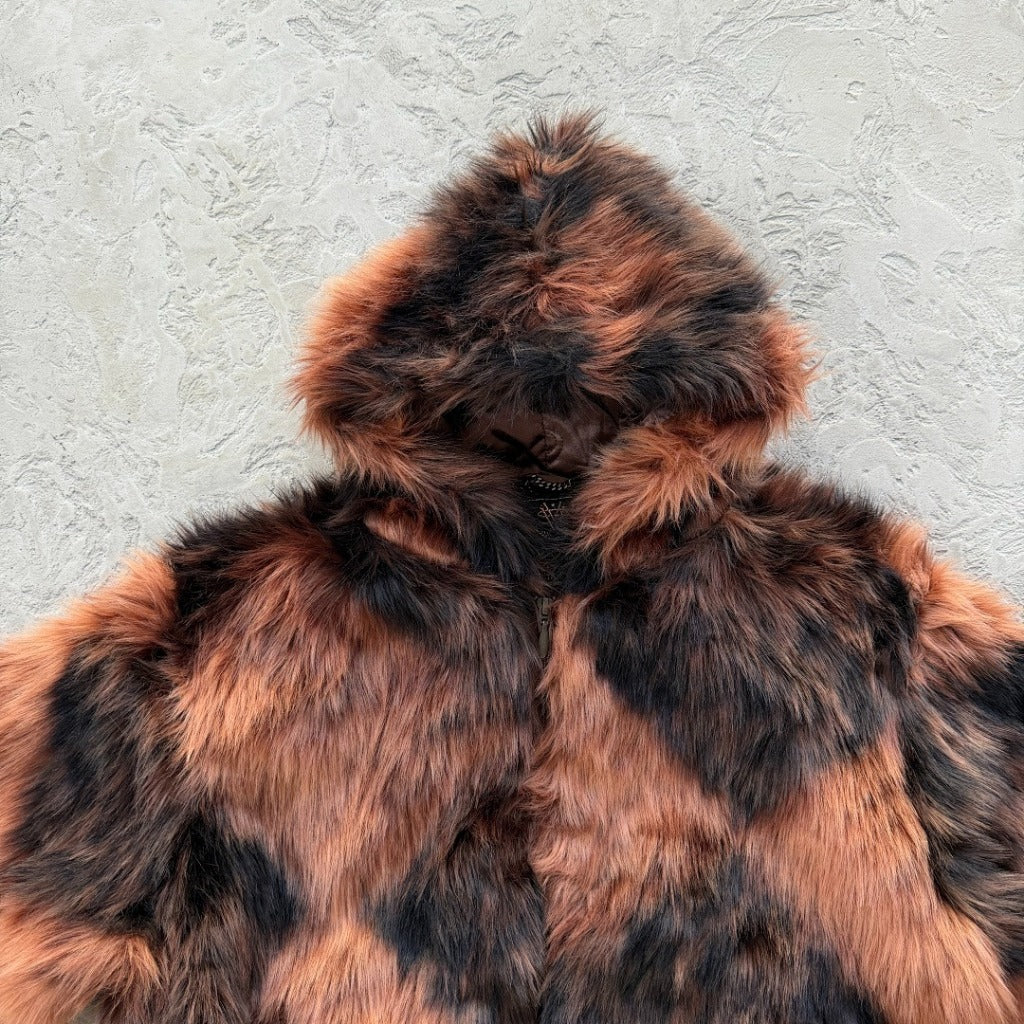 Diamond Hooded Fur Jacket - Brown - Corteiz