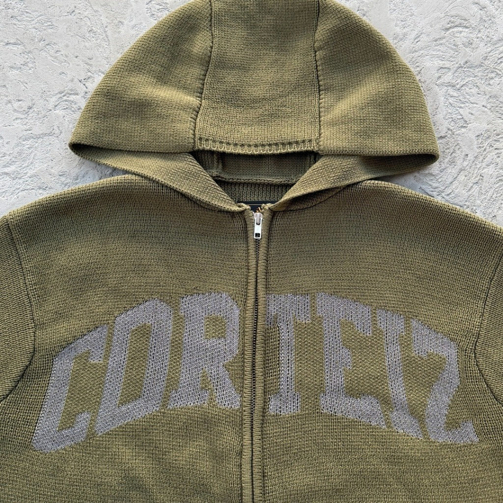 3M College Knit Zip Hoodie - green / wine red - Corteiz