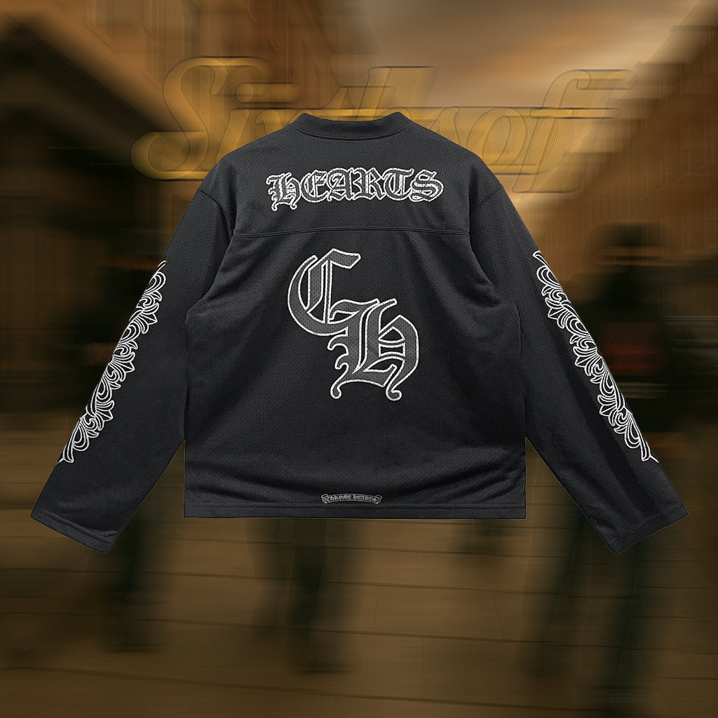 Mesh Ice Hockey LS Jersey & Pants - Black/White Text - CHRM HRTS