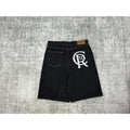 Crest chainstitch Denim Shorts Washed Black - CRTZ.XYZ
