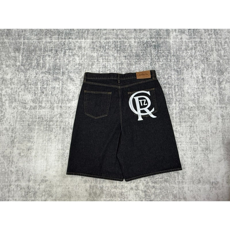 Crest chainstitch Denim Shorts Washed Black - CRTZ.XYZ