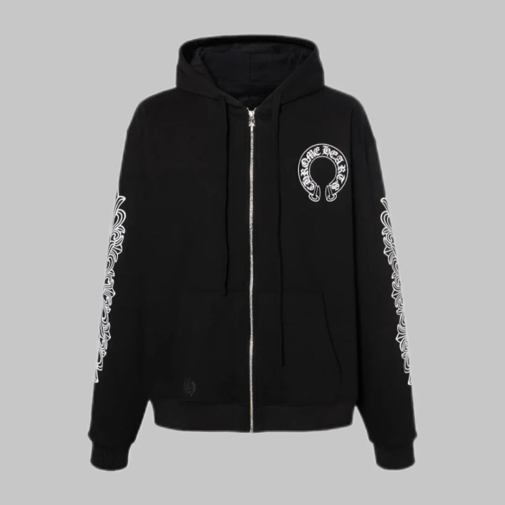 Chrome Hearts Horseshoe Floral Cross Sleeve Zip Up Hoodie