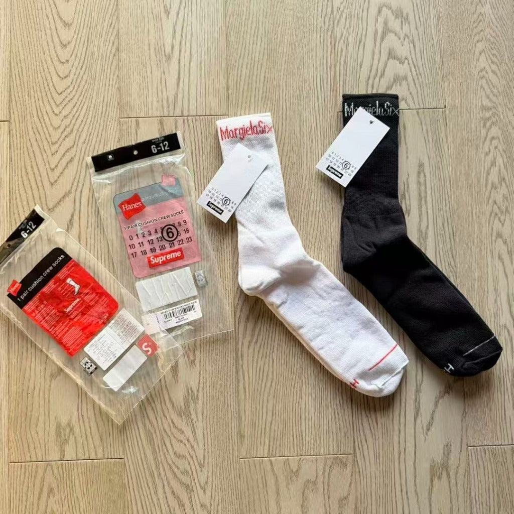 SUP MM6 Maison Margiela Hanes Crew Socks (1 Pack) - Black/White