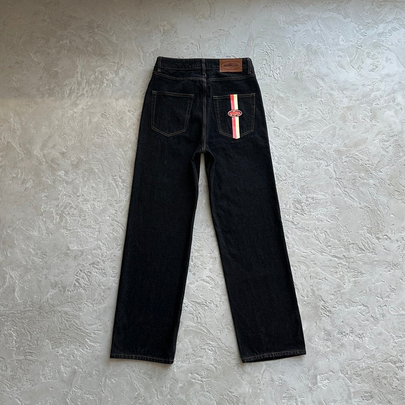 Dual Stripe Baggy Jeans 'Black Wash' - Corteiz