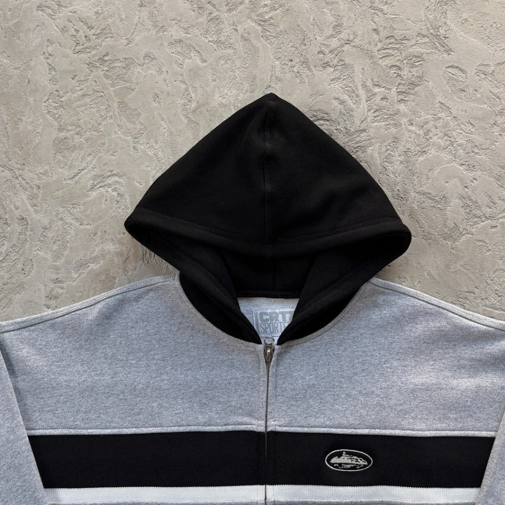 Ribbed Sporteiz Zip Hoodie Heather Grey - Corteiz