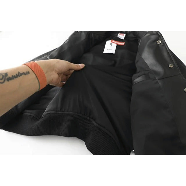 Supreme x Nike Leather Varsity Jacket Black