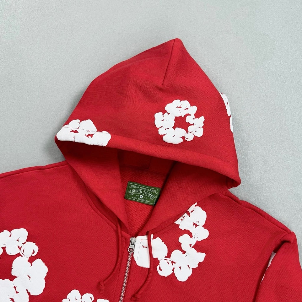Cotton-Wreath Zipper Hoodie - DNM.TRS [Red/Grey/Blue/Green]