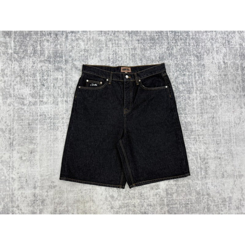 Crest chainstitch Denim Shorts Washed Black - CRTZ.XYZ