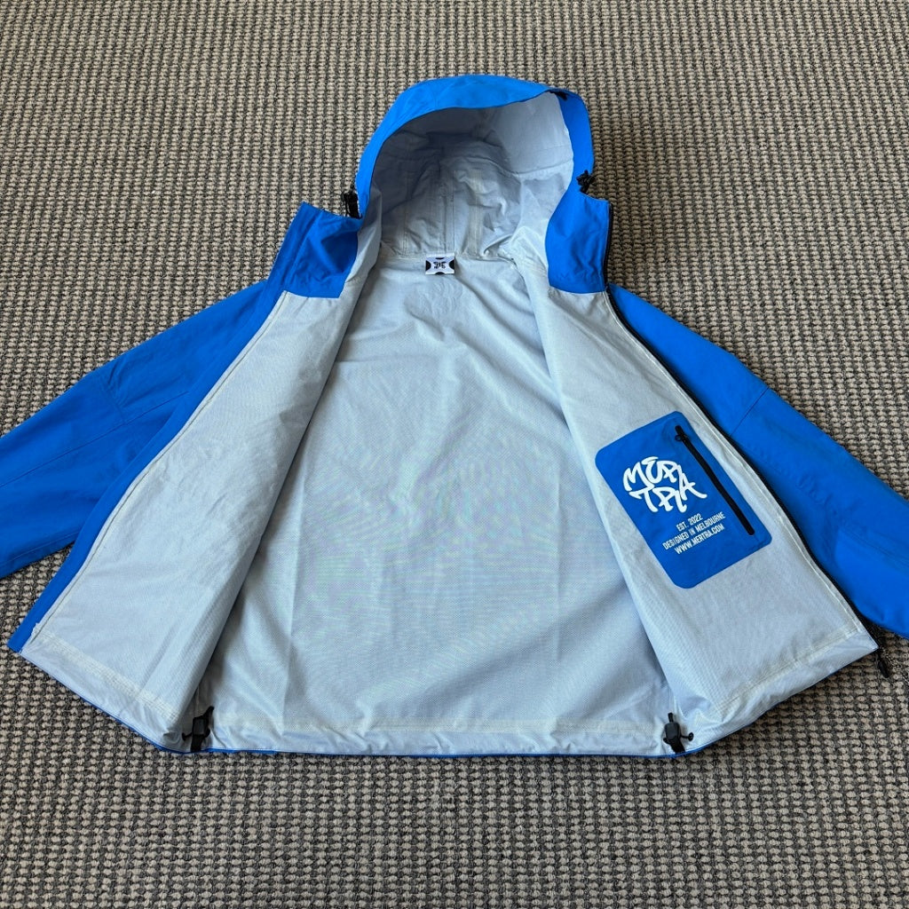 mertra - Monogram Shell Jacket (Blue) - Water sensitive monogram pattern effect