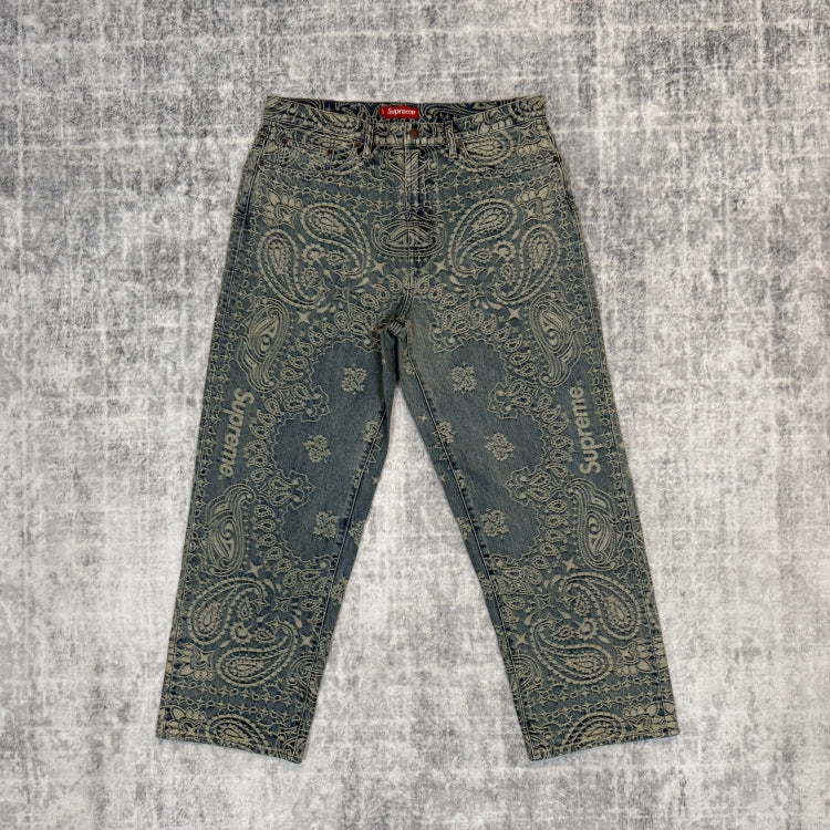 Supreme Bandana Jacquard Denim Hooded Work Jacket [Black/Blue]