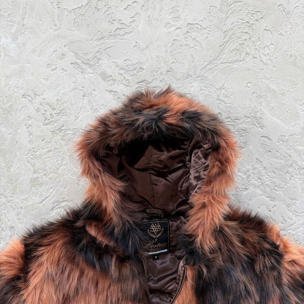 Diamond Hooded Fur Jacket - Brown - Corteiz