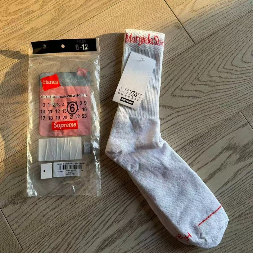 SUP MM6 Maison Margiela Hanes Crew Socks (1 Pack) - Black/White