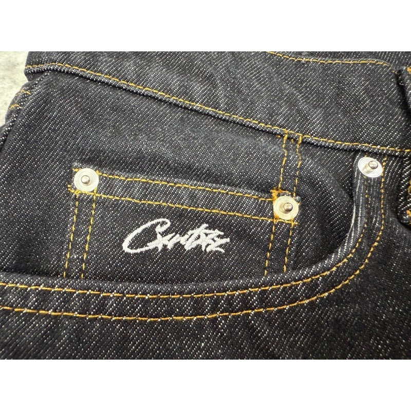 Crest chainstitch Denim Shorts Washed Black - CRTZ.XYZ