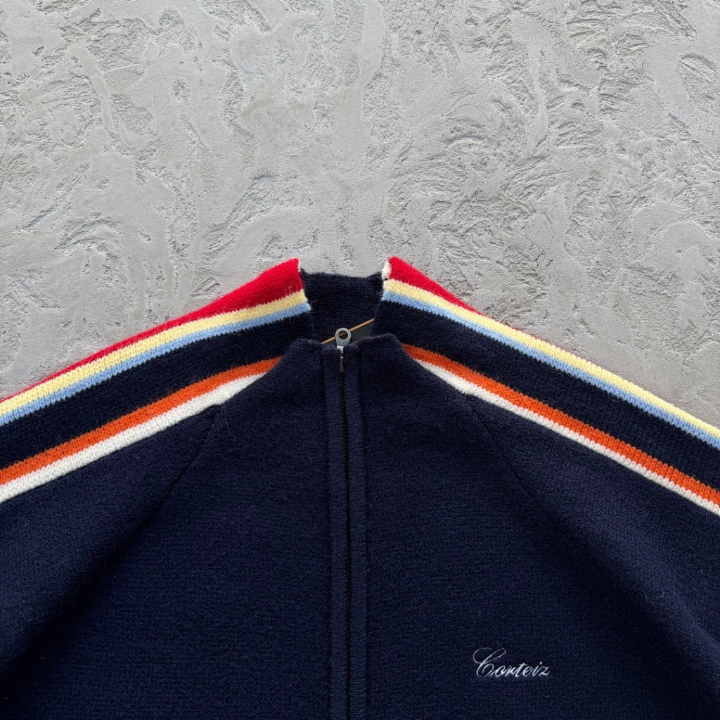 Multi Stripe Knit Zip Up Top Navy - FW25 - Corteiz