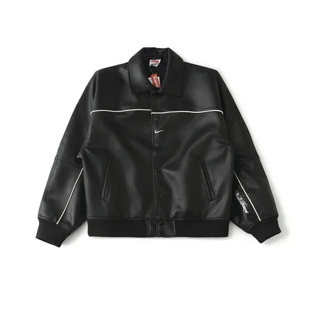 Supreme x Nike Leather Varsity Jacket Black