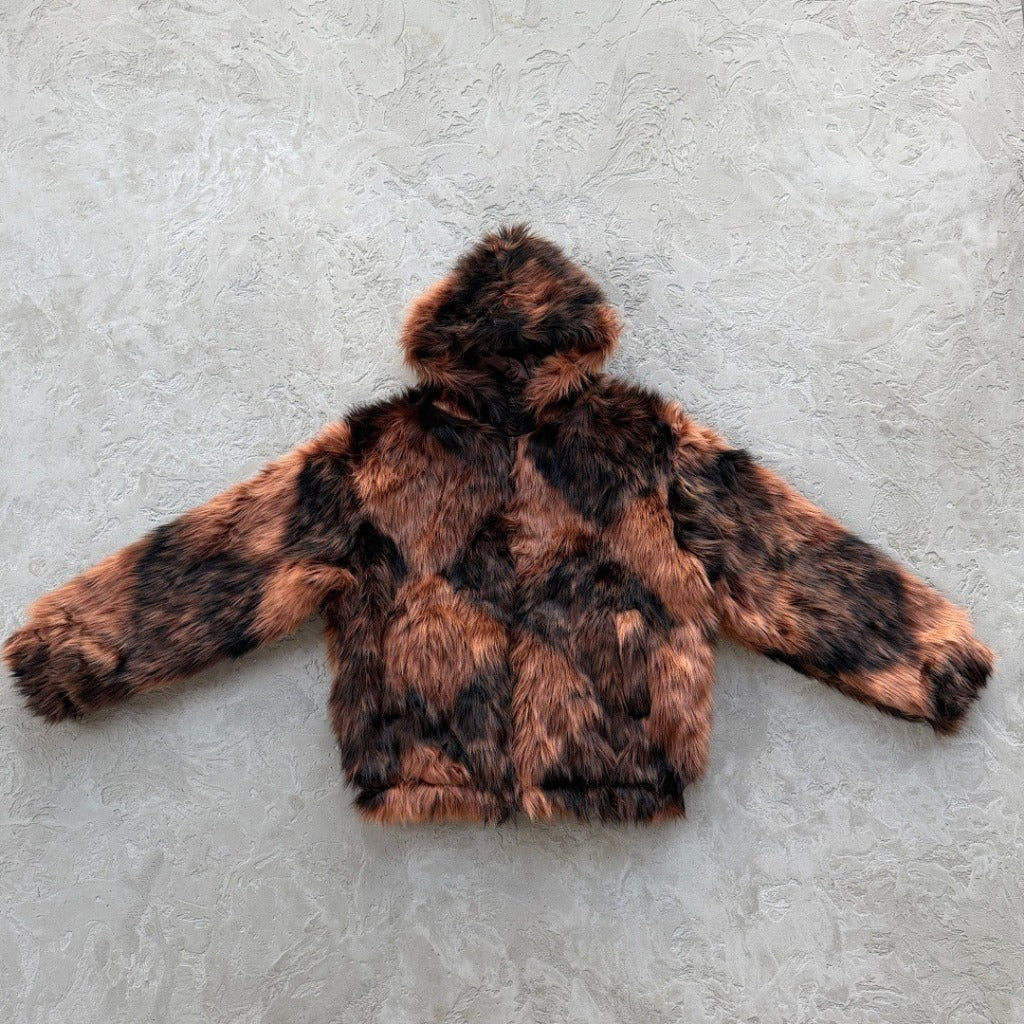 Diamond Hooded Fur Jacket - Brown - Corteiz