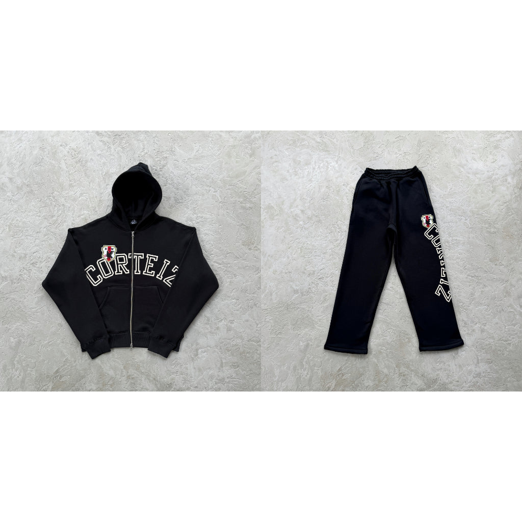 Arch Shield Zip Hoodie/ Sweatpants/ Set 'Black' - Corteiz