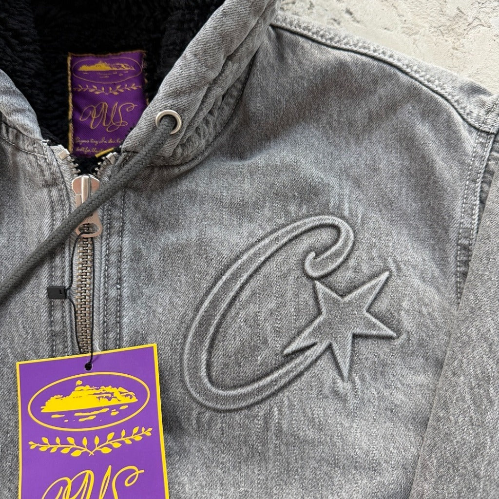 Embossed C-Star Denim Work Jacket - CRTZ.XYZ (BLACK/GREY & BLUE)