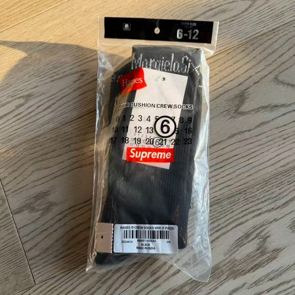 SUP MM6 Maison Margiela Hanes Crew Socks (1 Pack) - Black/White