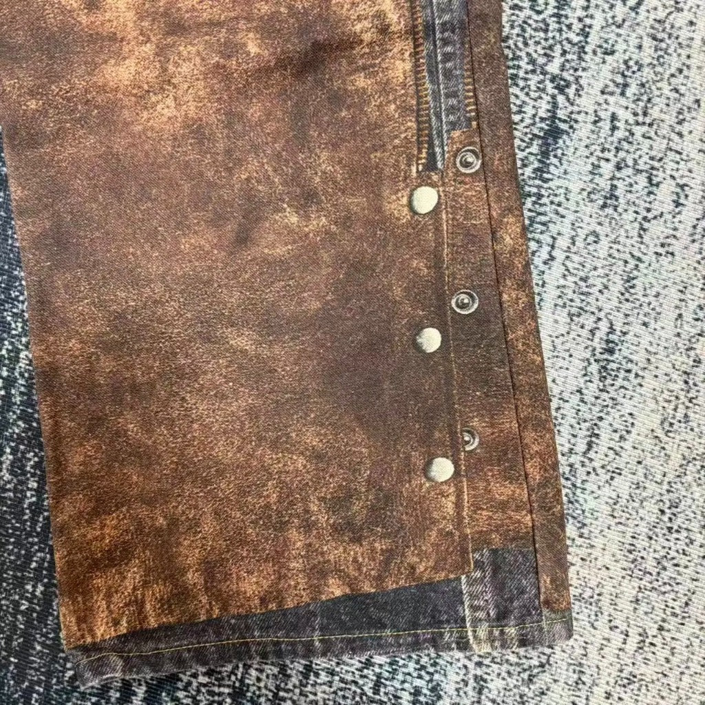 ACN STD Brown Leather chaps Pentyone Blue Denim Pant [3D Trompe L'oeil]