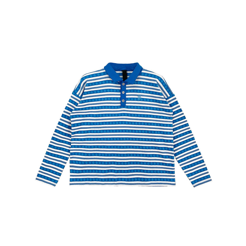 Chomper Stripe LS Polo Shirt - Chrome Hearts Matty Boy - Black / Blue
