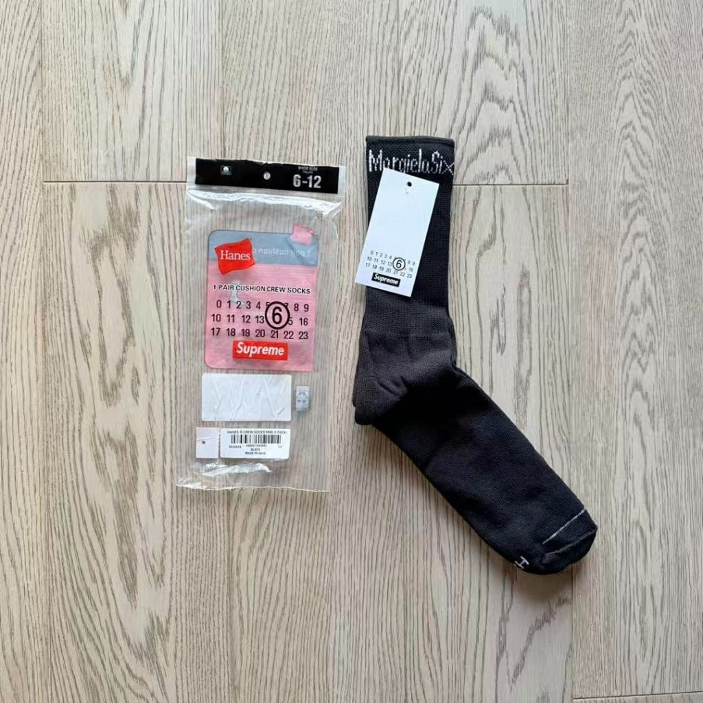 SUP MM6 Maison Margiela Hanes Crew Socks (1 Pack) - Black/White