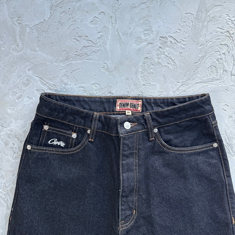 Dual Stripe Baggy Jeans 'Black Wash' - Corteiz