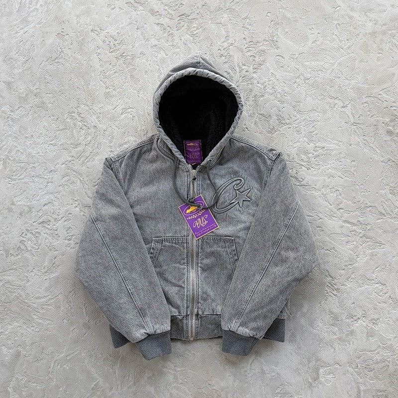 Embossed C-Star Denim Work Jacket - CRTZ.XYZ (BLACK/GREY & BLUE)