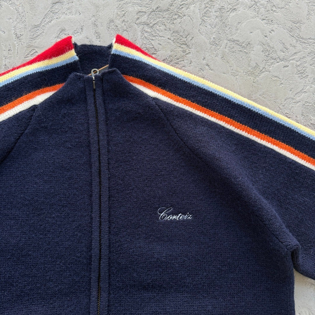 Multi Stripe Knit Zip Up Top Navy - FW25 - Corteiz